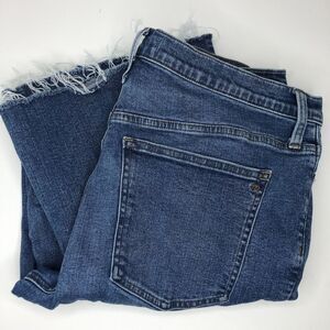 Madewell Women's 32 Skinny Flare Wide Leg Raw Hem‎ Stretch Dark Wash Denim Jeans